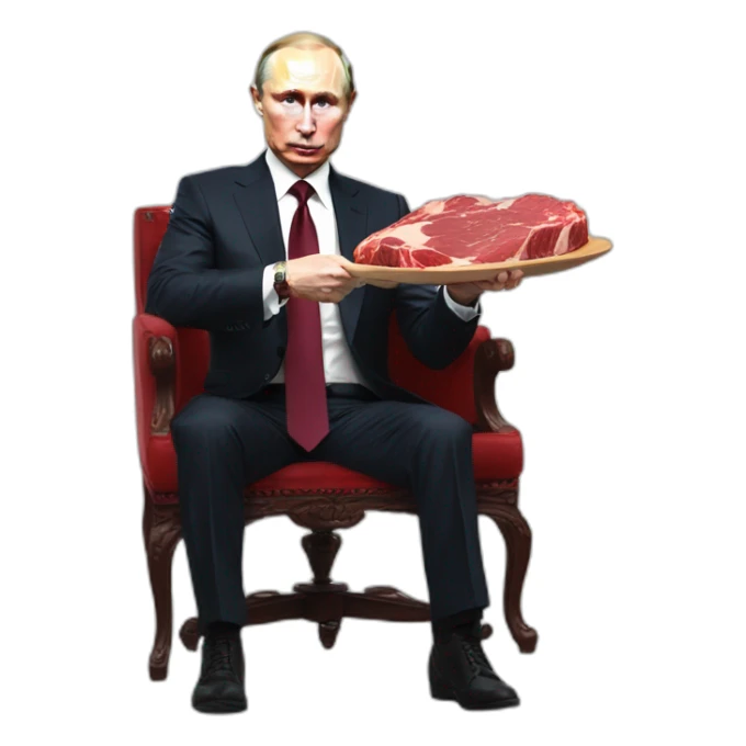 vladimir putin holding meat cube bleed heelchair sticker