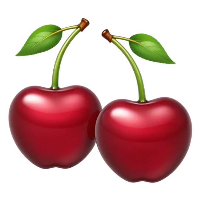 A pair of cherries emoji made of liquid silver chrome, smooth rounded shapes, glossy metallic surface, subtle sensual vibe, luxury sexy aesthetic, iOS emoji style, centered, clean white background sticker
