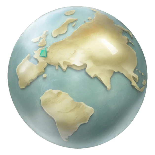 pearl stone with map of world etched onto the pearl sticker