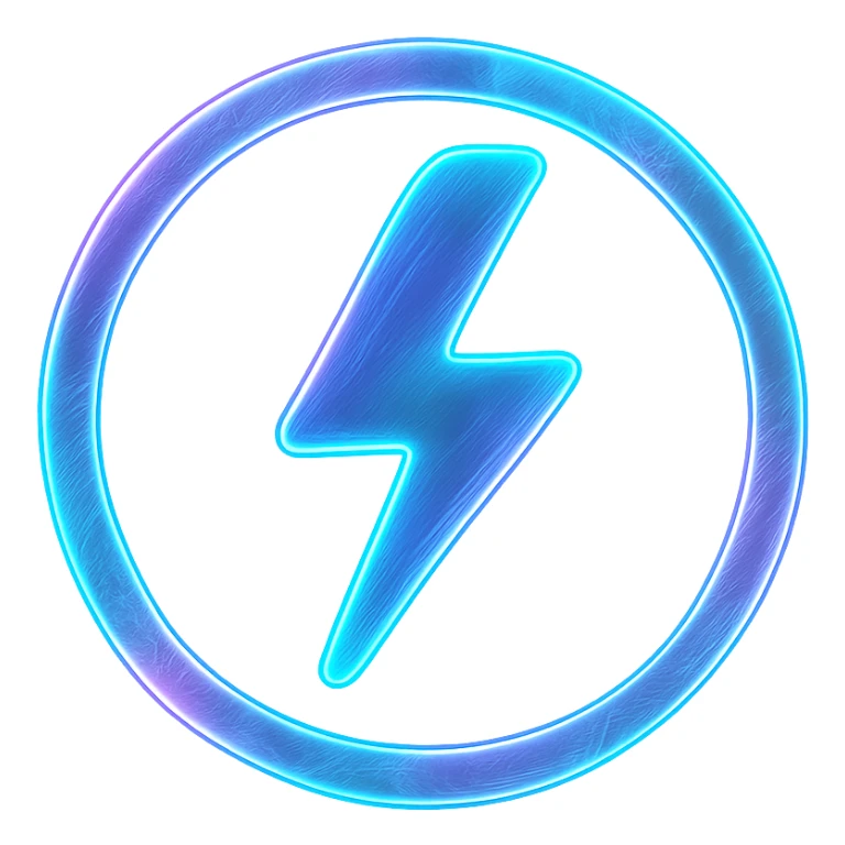 holographic style emoji of a voltage symbol, glowing, iridescent colors, futuristic sticker
