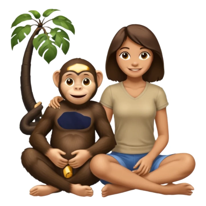 un chiomapnze sentado en el suelo al lado de una mujer sticker