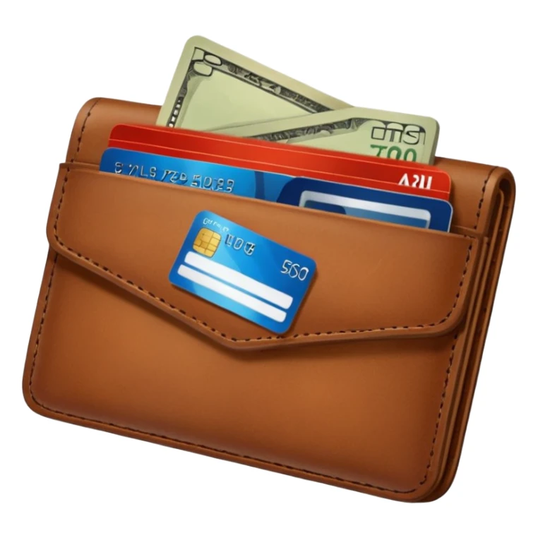 portefeuille marron avec quelques billets et carte bancaire sticker