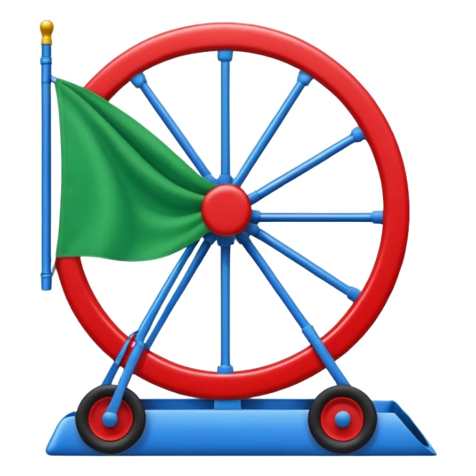 Un emoji drapeau avec la moitié de bleu et l’autre de vert avec une roue de roulotte rouge au centre assez grande sticker