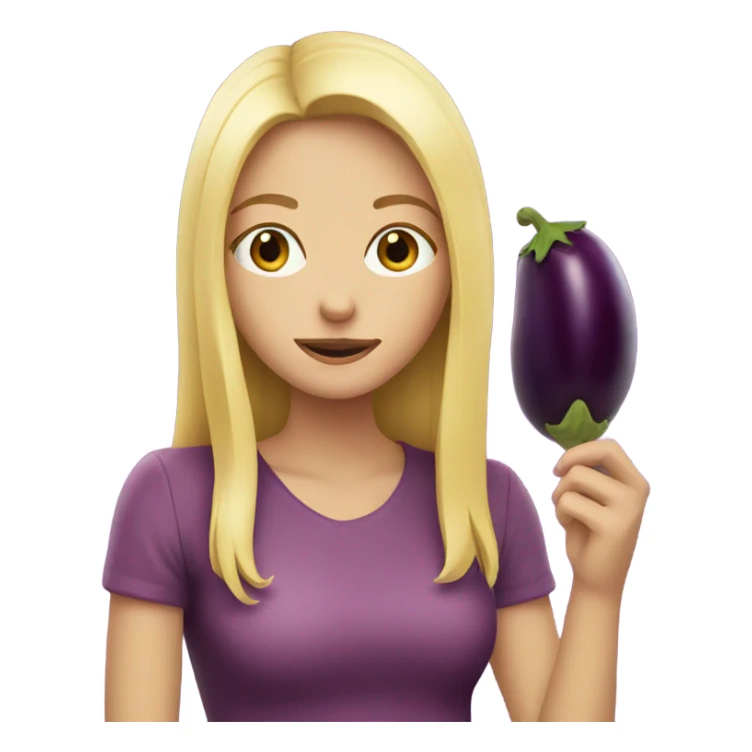 Blonde girl eating an eggplant sticker