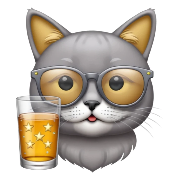 Fait un chat gris avec des lunettes de stars et avec un verre d alcool sticker