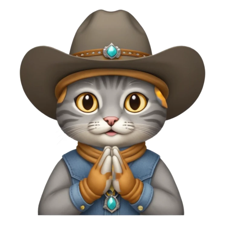 Gray cat with cowboy hat and prayer hands  sticker
