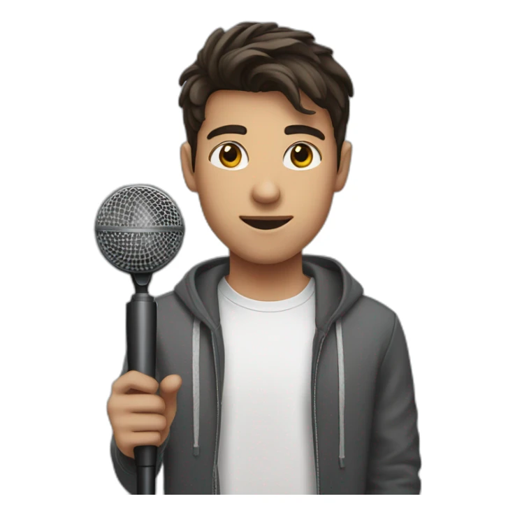 Brunette young Man holding a mic pole above his head sticker