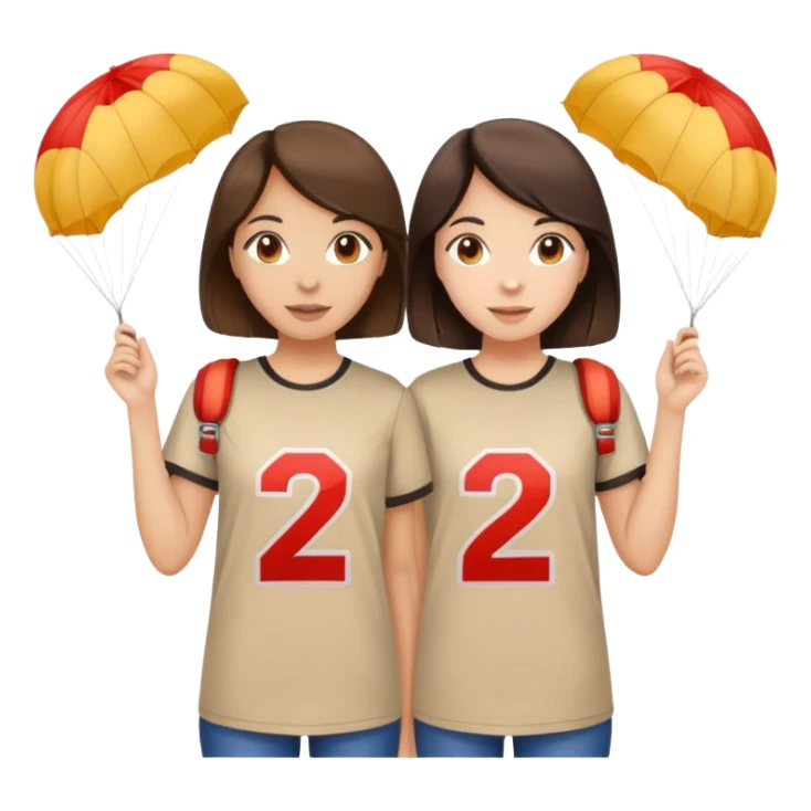 Two brunette girls with parachutes with 24 on both shirts sticker