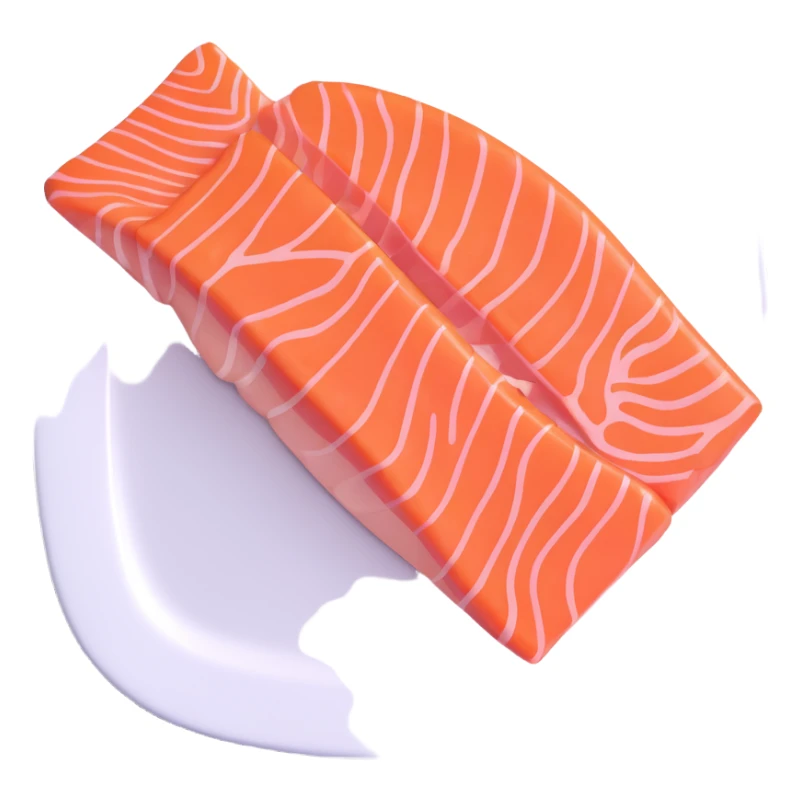 3D emoji style glossy appetizing salmon fillet on a plate sticker
