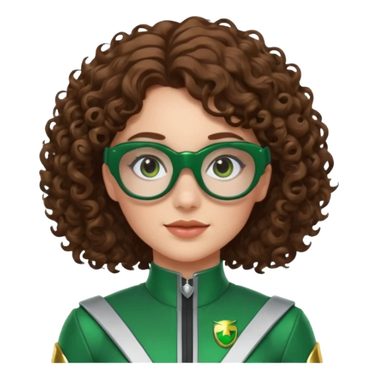 green power ranger, white girl with curly brown hair and glasses sticker