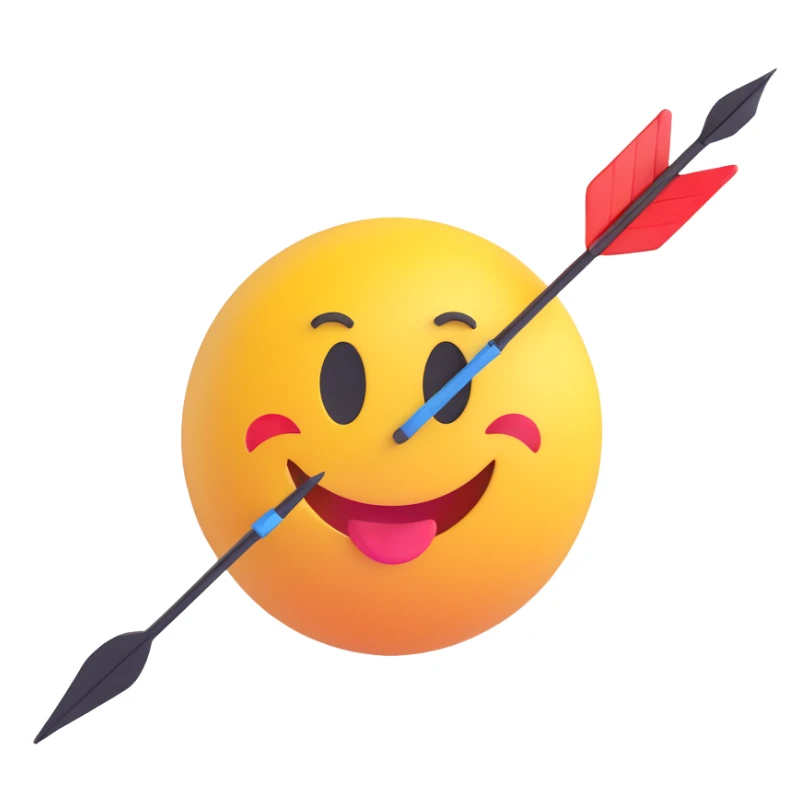 3D smiley emoji, round shape, with dart arrow, sporty face sticker