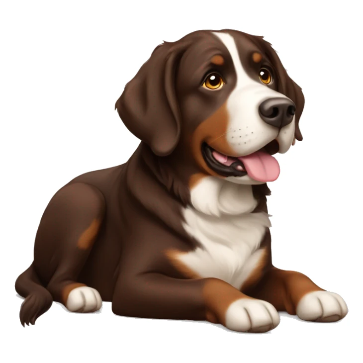 chocolate Labrador retriever with Bernese mountain dog sticker