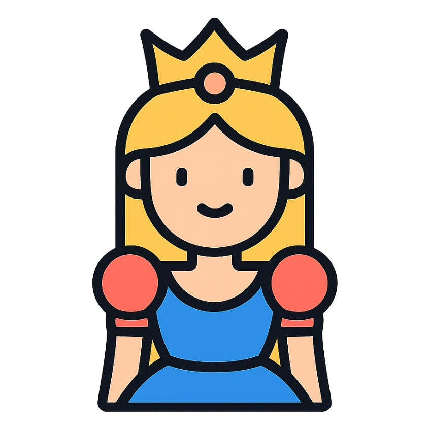 princess character, color outline icon style sticker