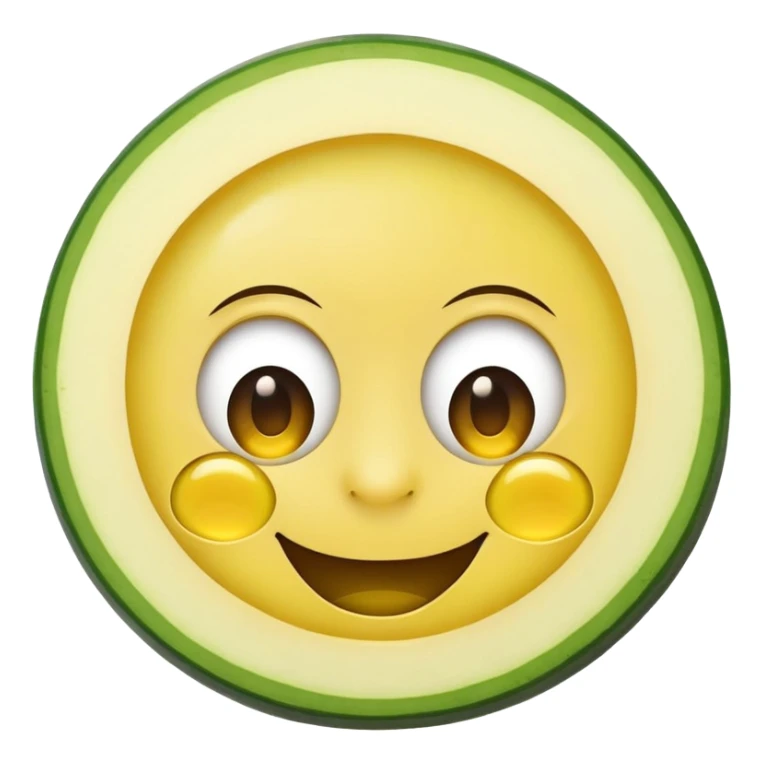 A yellow round modern smiley face emoji wearing zucchini slices on its eyes  sticker
