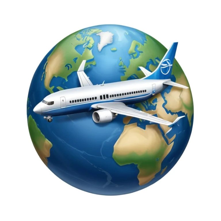 Boeing 737 airplane flying around the world with the Earth below sticker