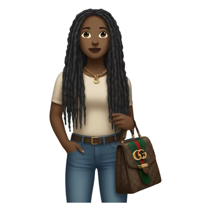 Light skinned black woman with long dreadlocks holding Gucci bag  sticker
