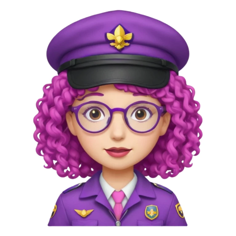 scout girl with pink scout uniform including hat, purple curly haired and glassess sticker