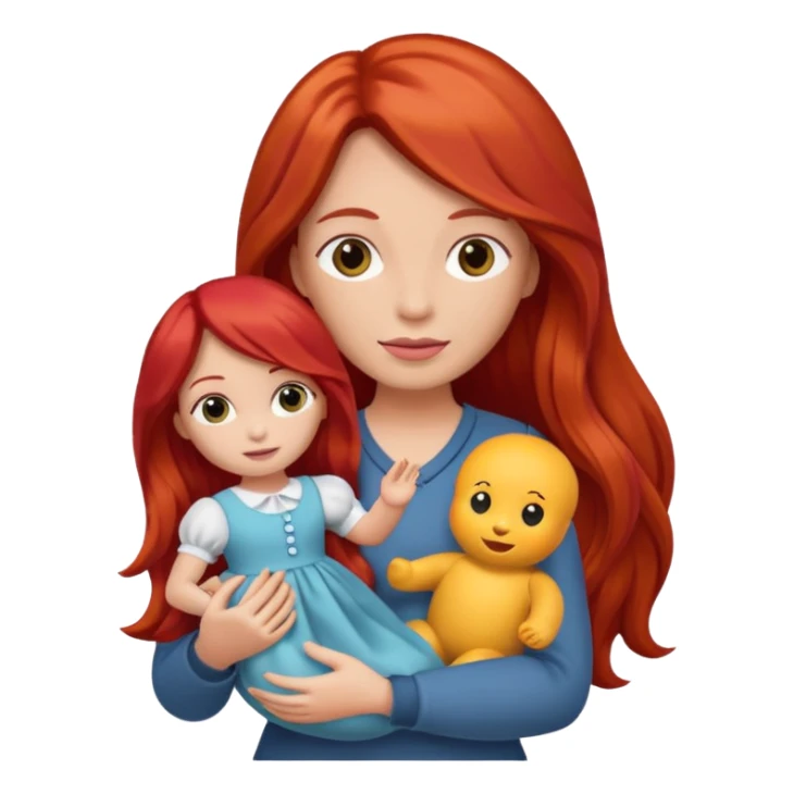long red haired woman holding  doll sticker