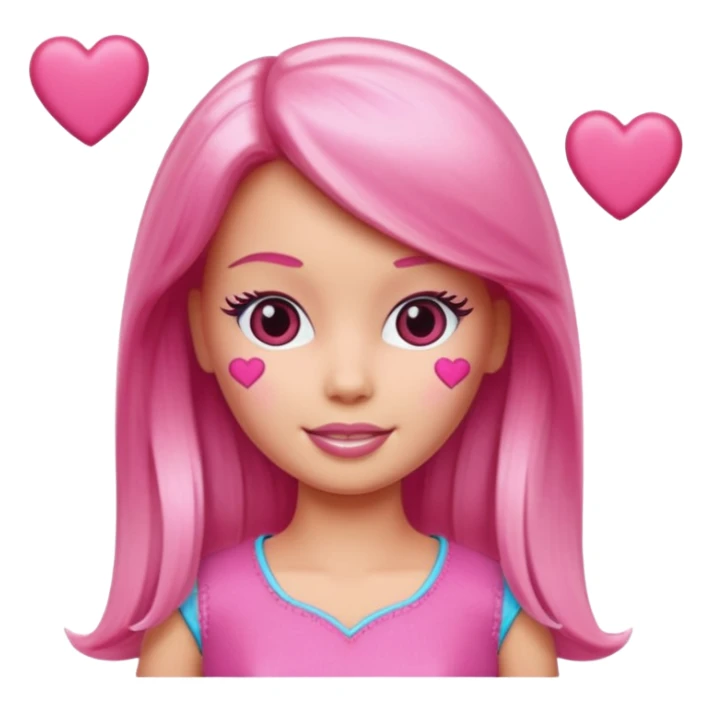 lav en barbie emoji med hjerter istedet for øjne sticker