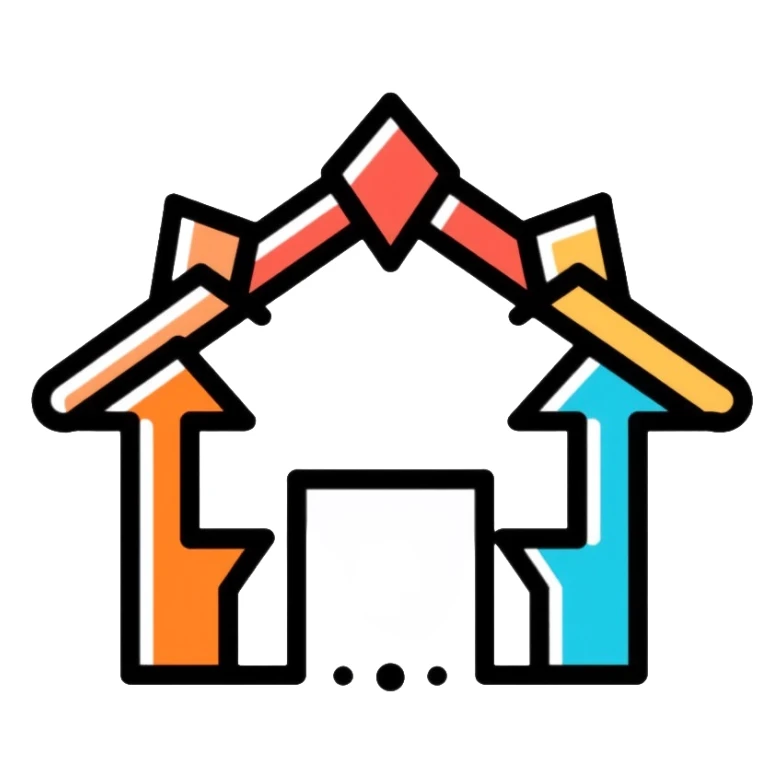 House with multiple arrows pointing inward from all directions, symbolizing environmental influence on behavior sticker