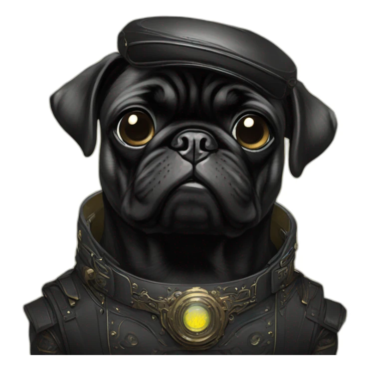 A cyberpunk black pug in Art Nouveau style during 1910 sticker