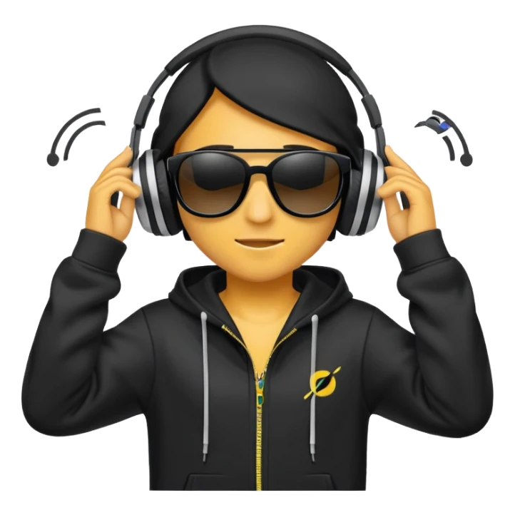 a hoodie with sunglasses and headphones with dancing motion lines sticker