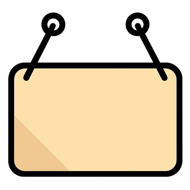 minimalist beige shaped door sign with shadows and highlights, hanging on two nails, icon color outlined style sticker