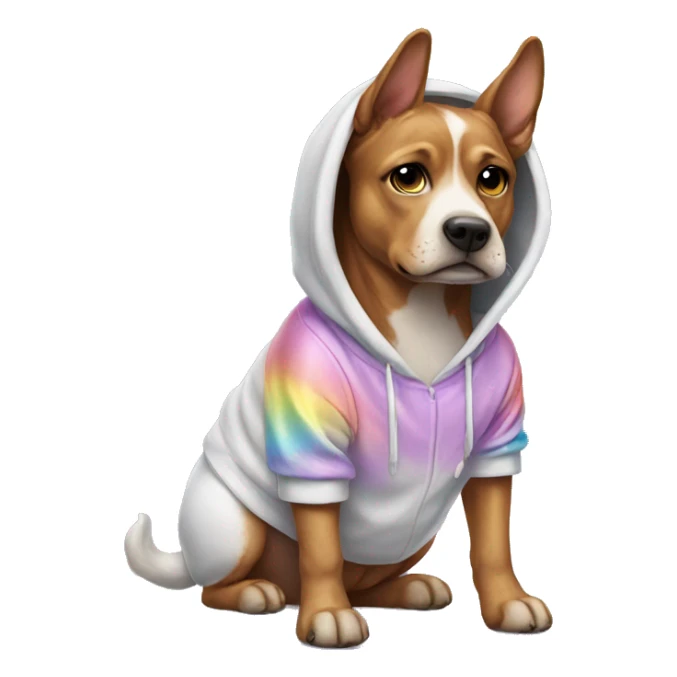 dog wearing a unicorn hoodie sticker