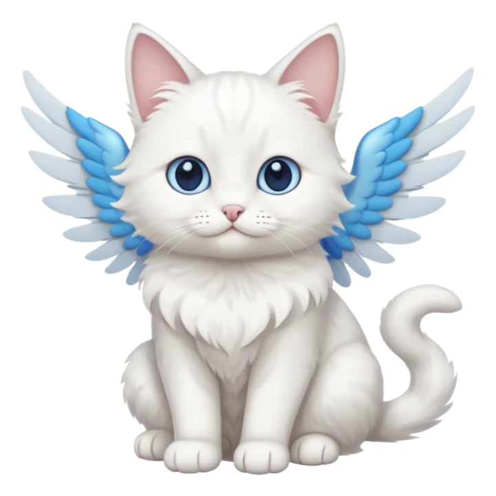 a white, little cat with blue eyes and white wings sticker