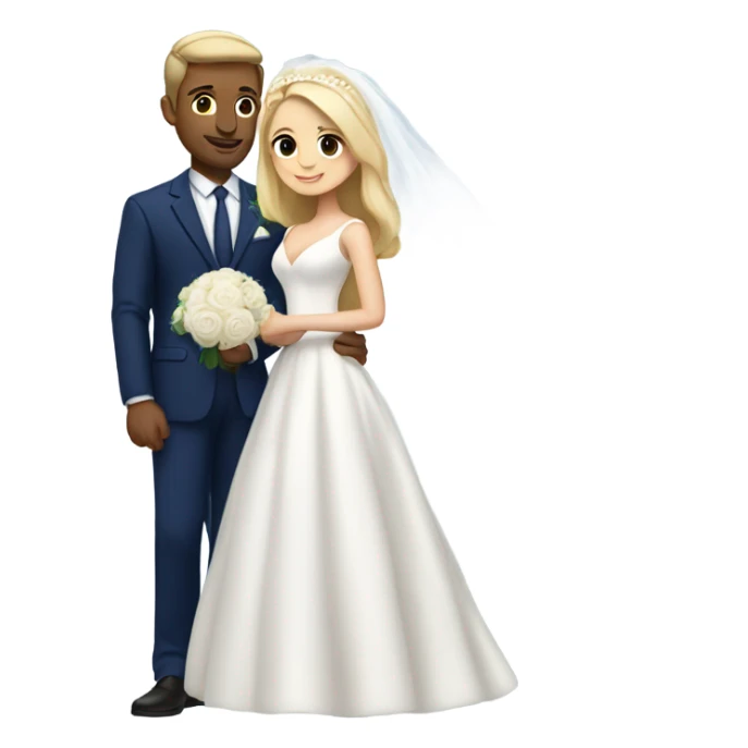 Puerto rican beard short hair with blue hat and navy blue suit getting Married with blond long hair girl with white  wedding dress  sticker