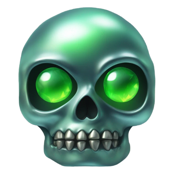 A metallic peralescent skull with glowing green gem eyes and black thorns sticker
