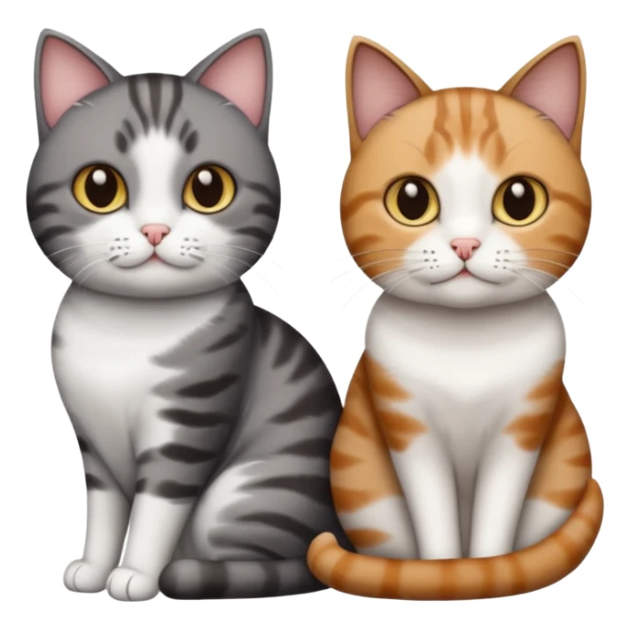 3 different coloured short haired cats including; a dark brown tabby and white cat, and a dark grey and white  sticker