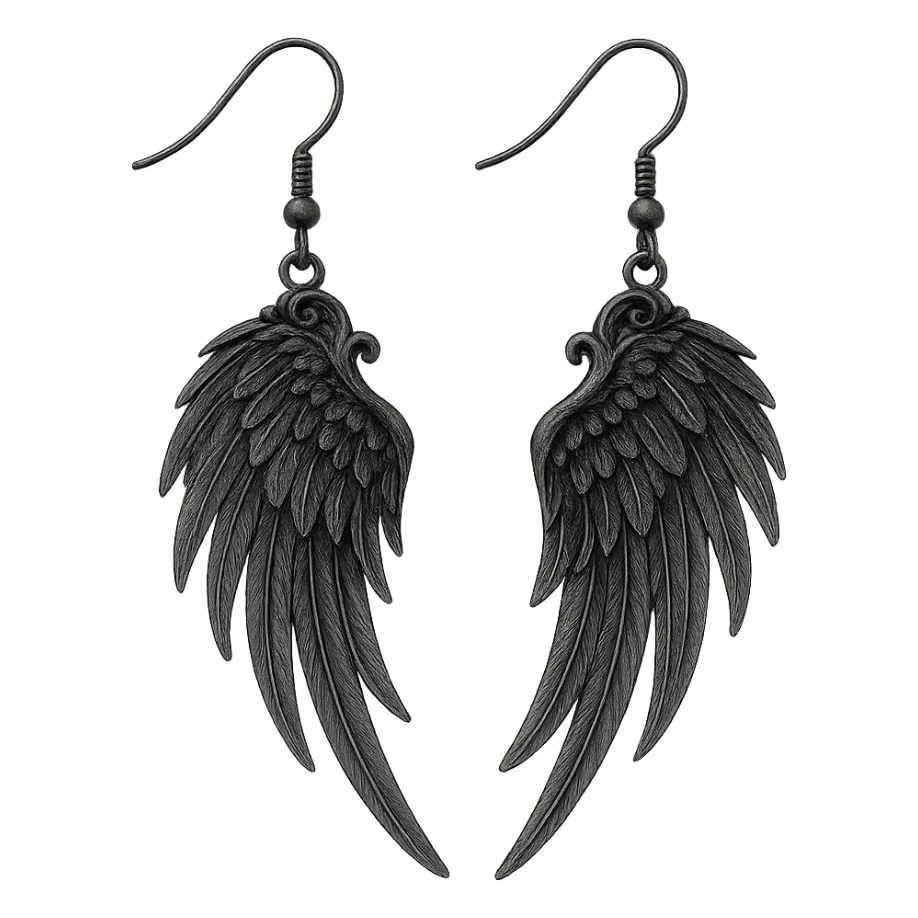 goth earrings, black angel wing, ethereal gothic, delicate sticker