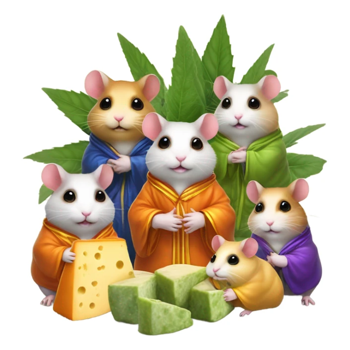 alien hamster cult with cheese and weed sticker