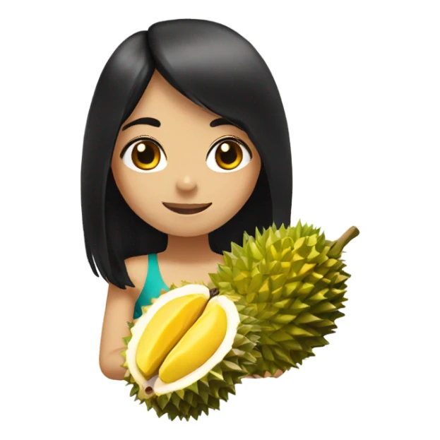 Girl with black hair with durian fruit sticker
