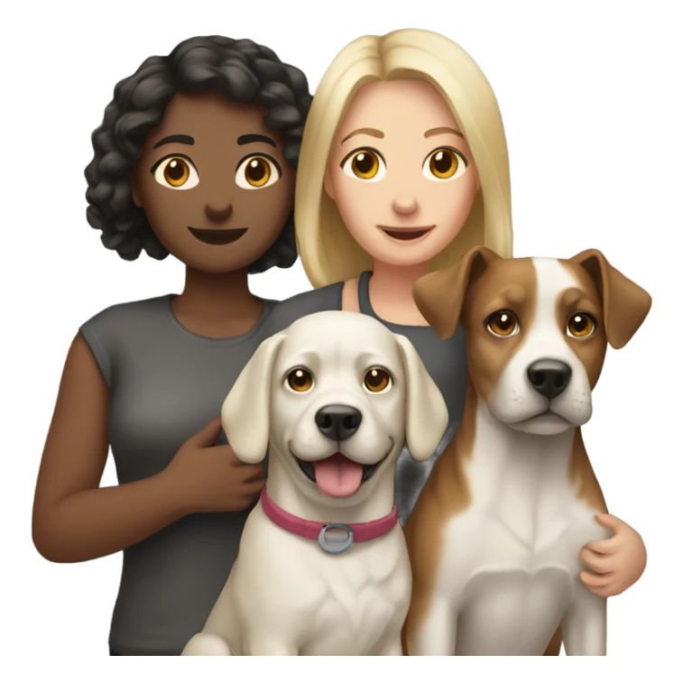 Two human females and three dogs sticker