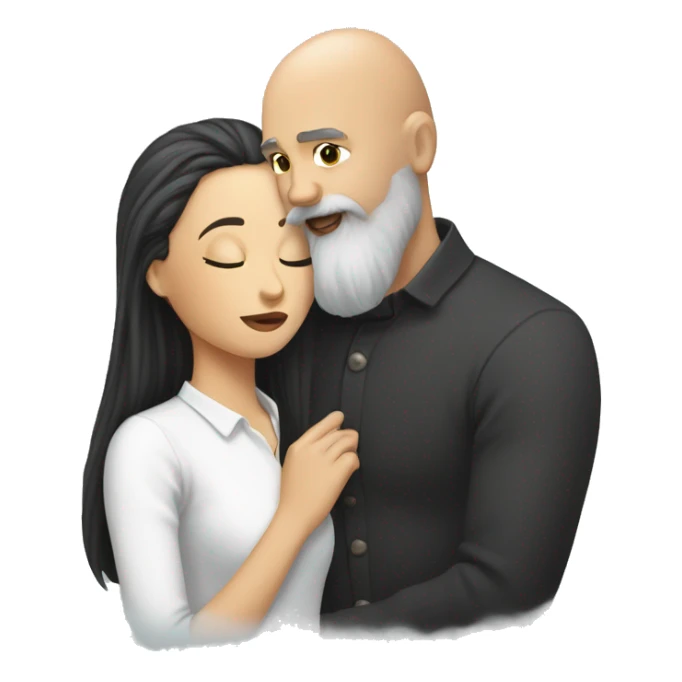 Bald and gray beard man kisses long black hair white woman sticker