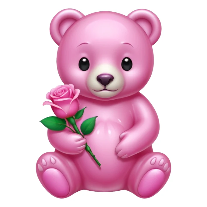 pink glass bear holding a pink rose sticker