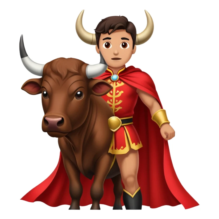 matador with red cape facing a charging bull sticker