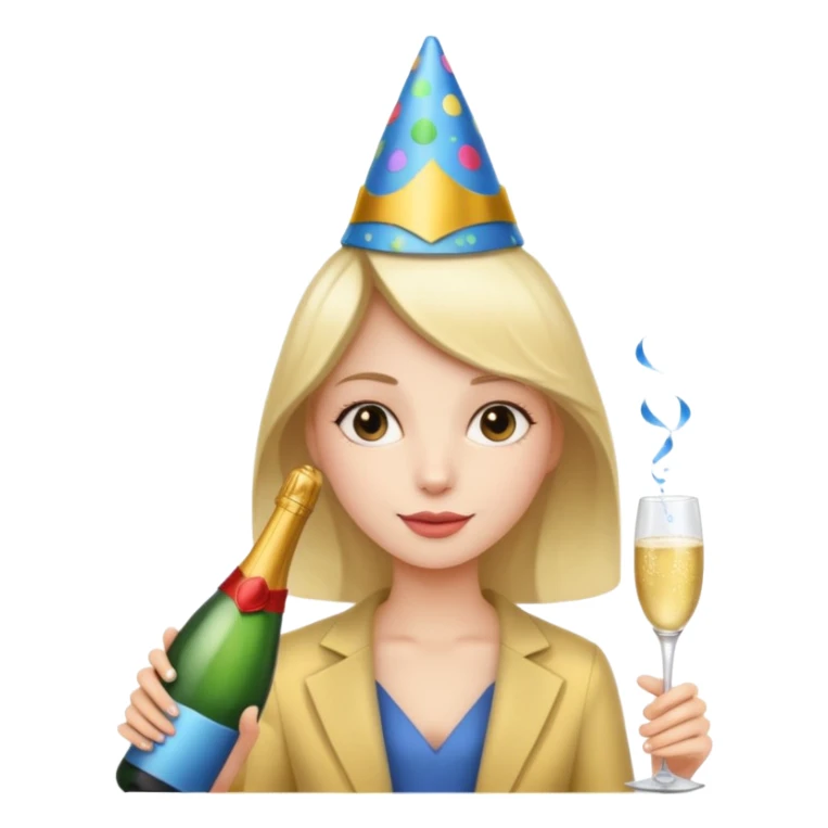 girl with Champagne bottle with party cap sticker