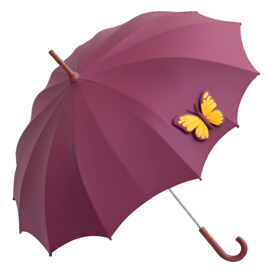 burgundy umbrella with a butterfly motif in 3D emoji style sticker