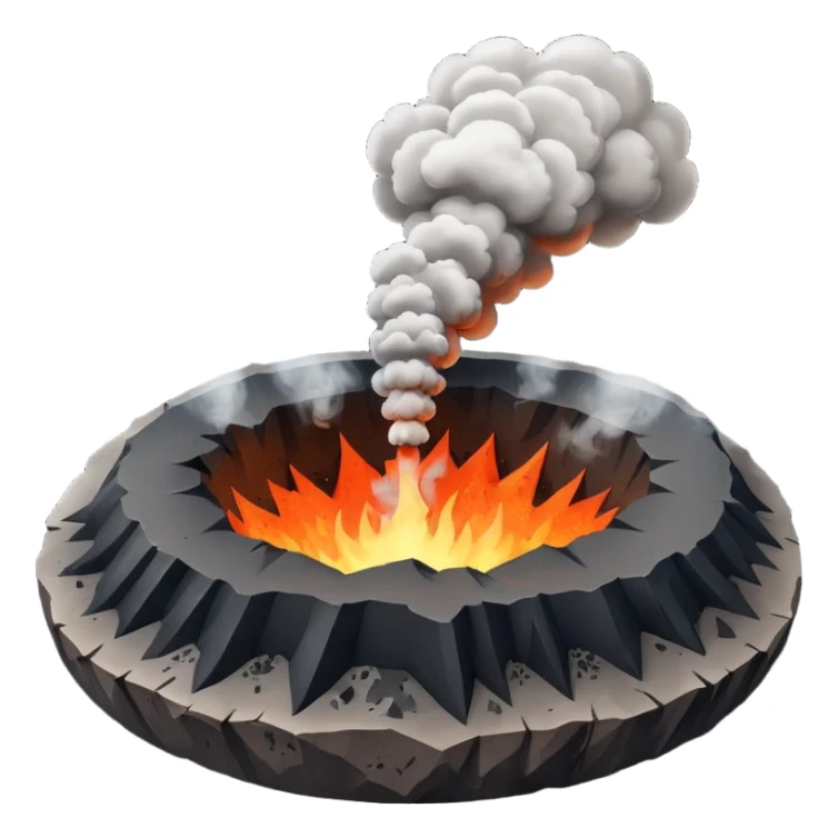 A smoking crater releasing dark ash clouds. sticker