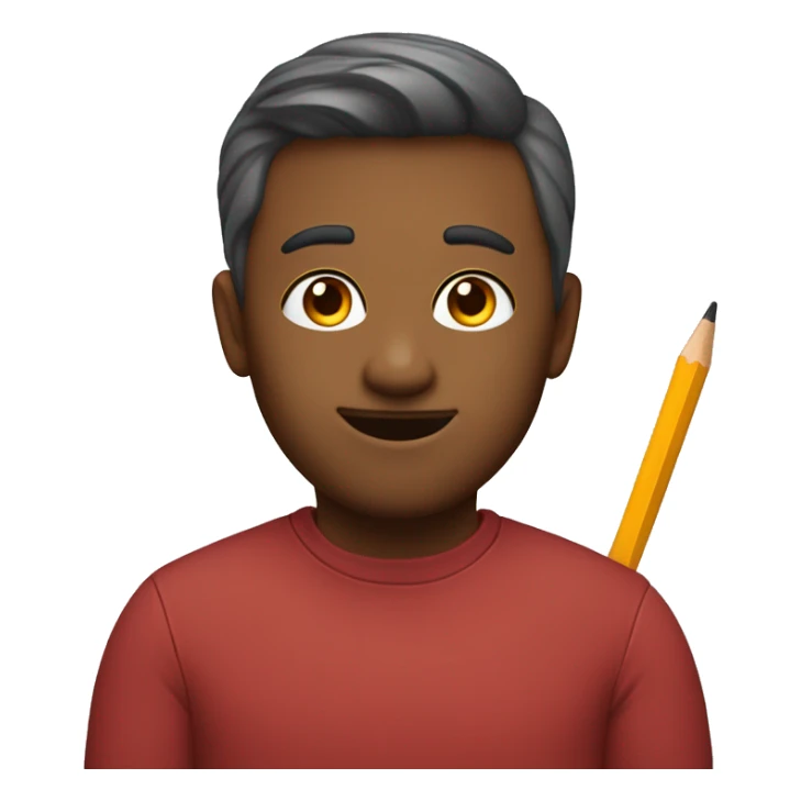 a content editor with a pencil behind their ear, only face like an apple memoji sticker