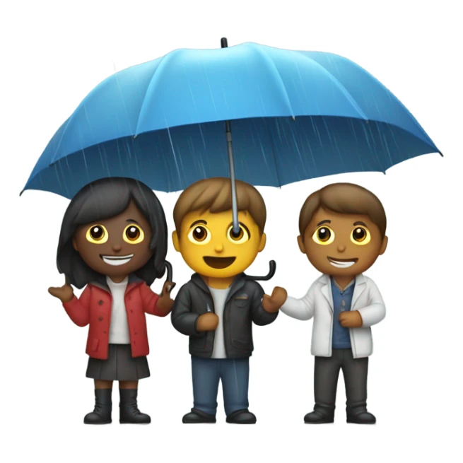 4 friends with umbrella playing with a ship in the rain sticker