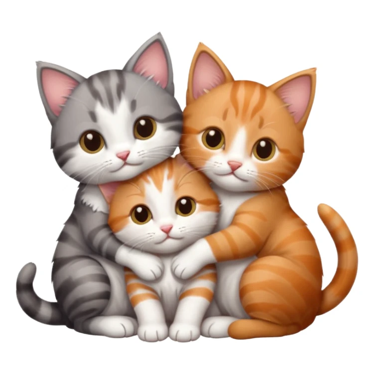 3 kittens cuddling together all different colours, the first one is grey and white, the second is ginger and white and the third is brown tabby and white sticker