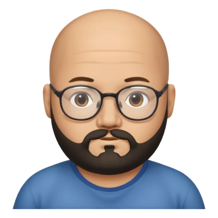 bald on top and hair on sides, chubby face, with glasses and black beard sticker