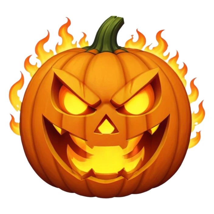 a scary pumpkin with claws and a dangerous face, emiting fire from its ears and hands sticker