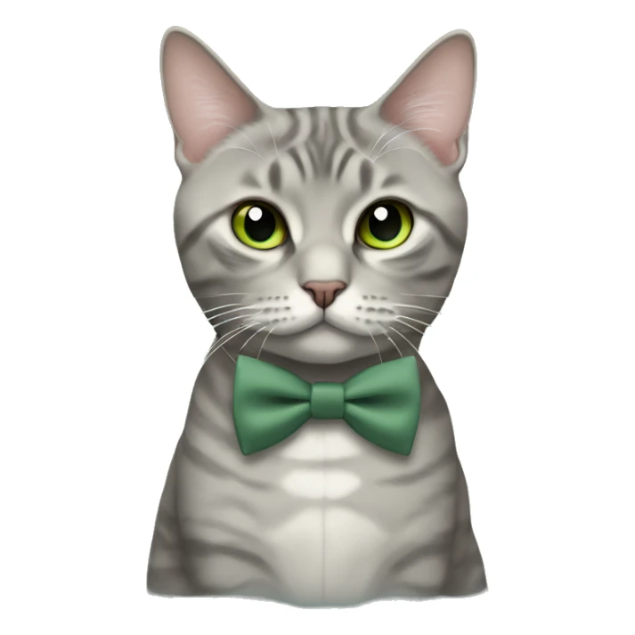 Aesthetic fat grey tabby British short hair full body cat with sage green bow tie sticker