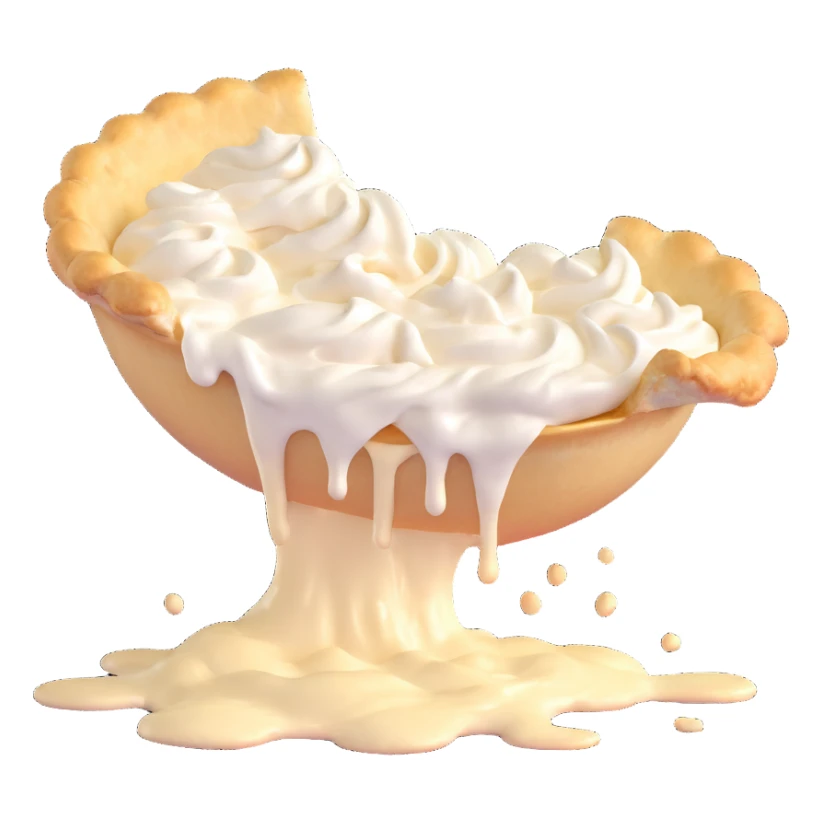 cream pie mid-splat, cream spreading out, crust breaking, playful, no background, same angle sticker