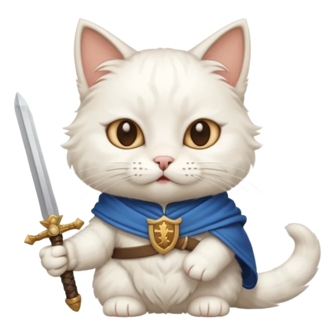 un gato blanco con una espada en cada mano y una en la boca sticker
